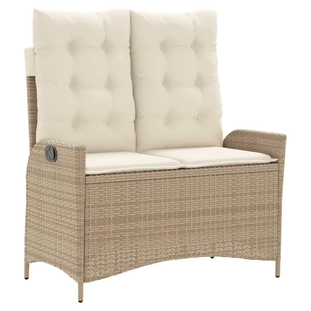 havebænk med hynder og lænefunktion polyrattan beige