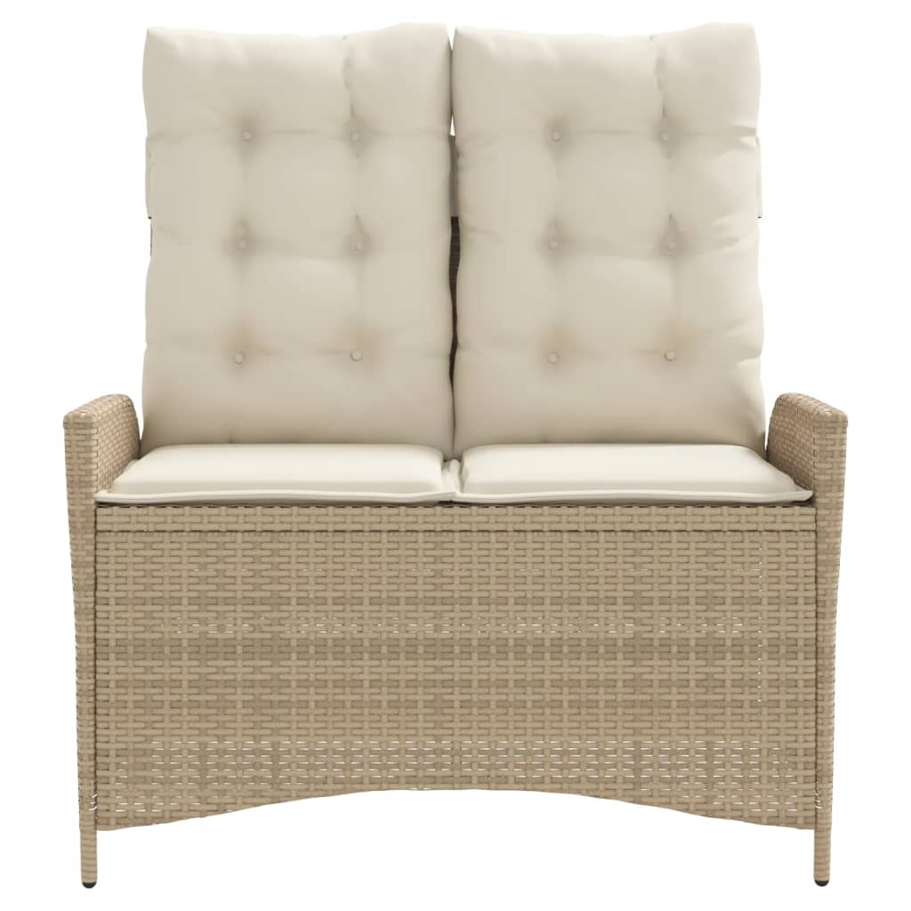 havebænk med hynder og lænefunktion polyrattan beige