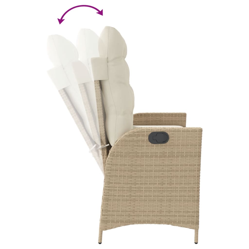 havebænk med hynder og lænefunktion polyrattan beige