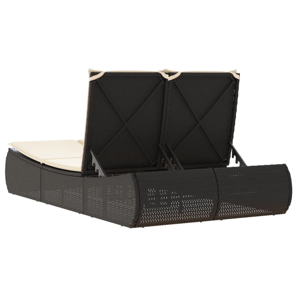 dobbelt loungesofa med hynder polyrattan sort