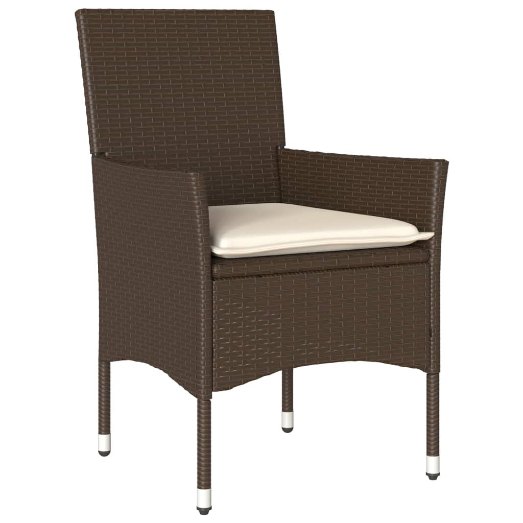 havestole med hynder 2 stk. polyrattan brun