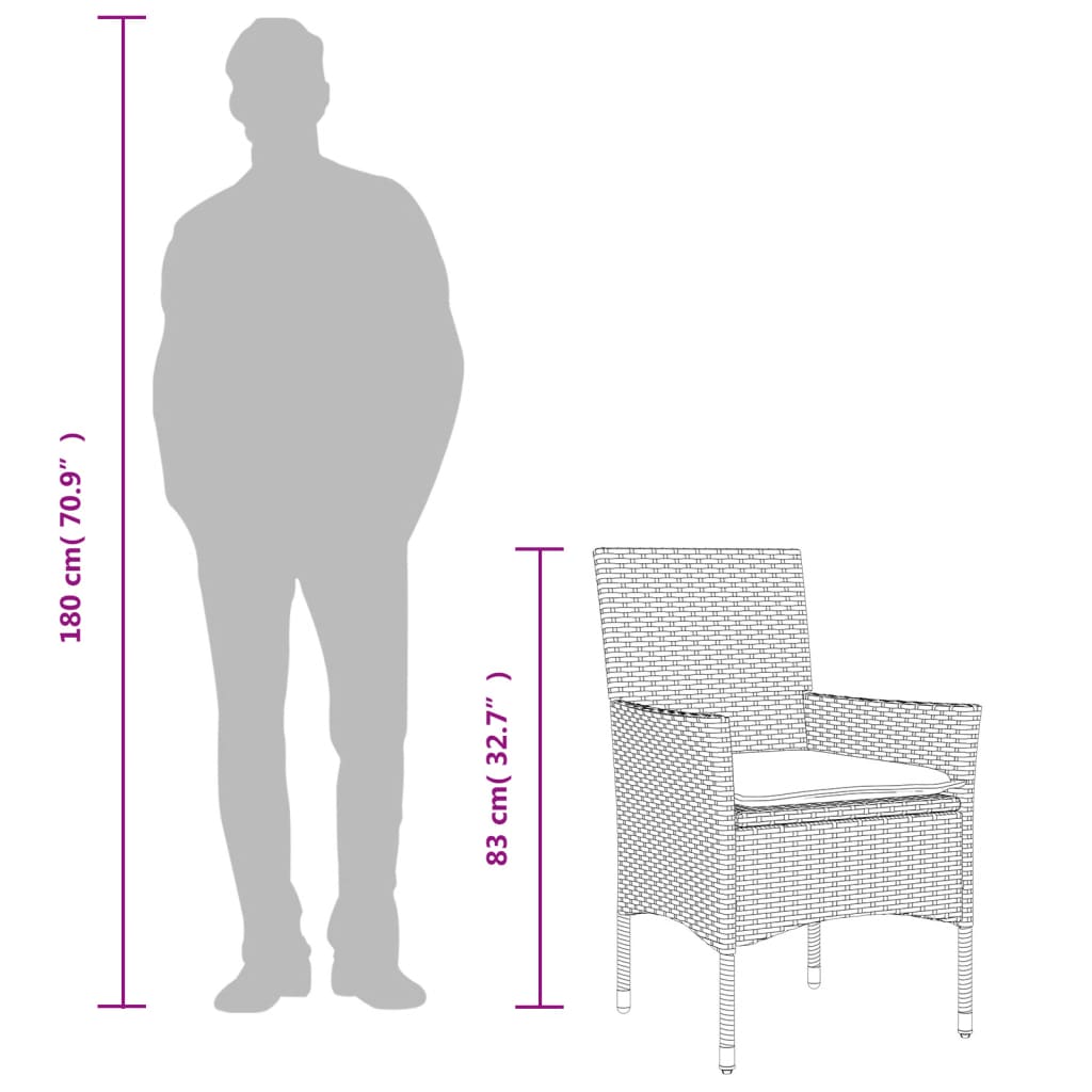havestole med hynder 2 stk. polyrattan brun