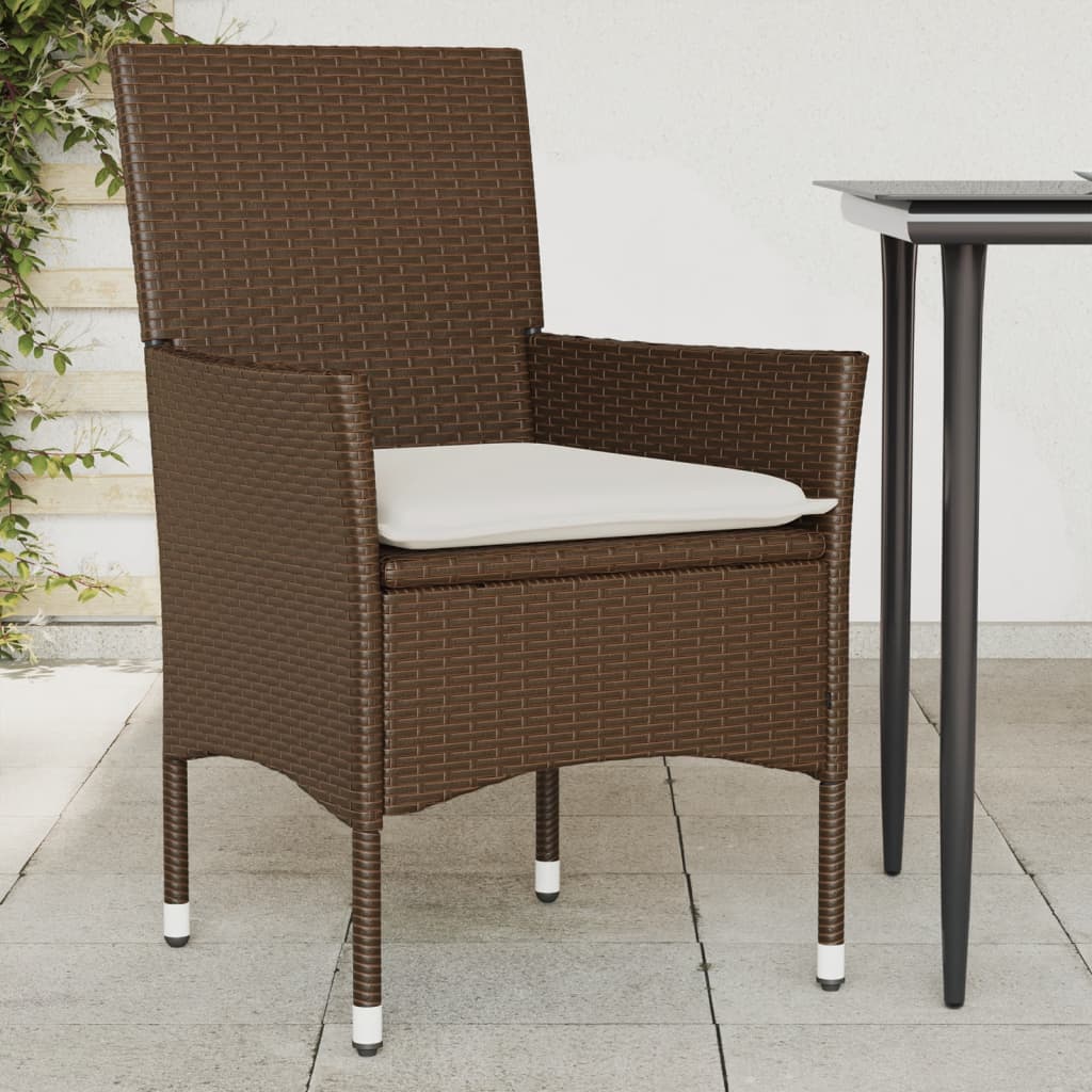 havestole med hynder 2 stk. polyrattan brun