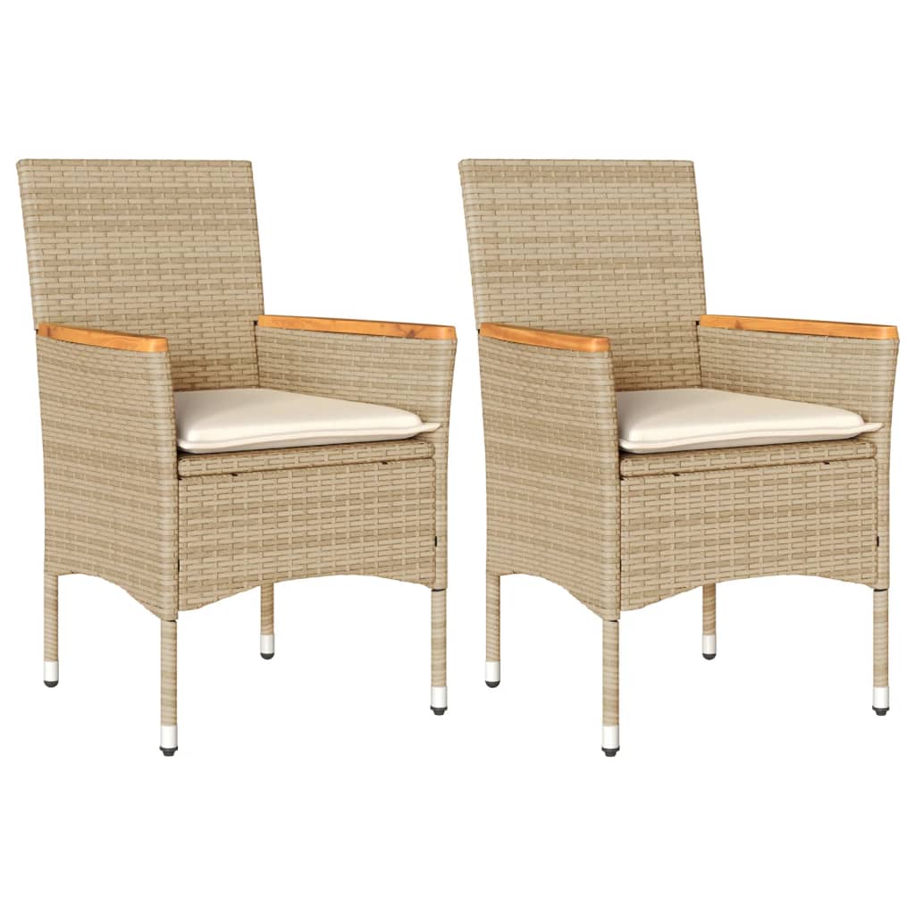 havestole med hynder 2 stk. polyrattan beige