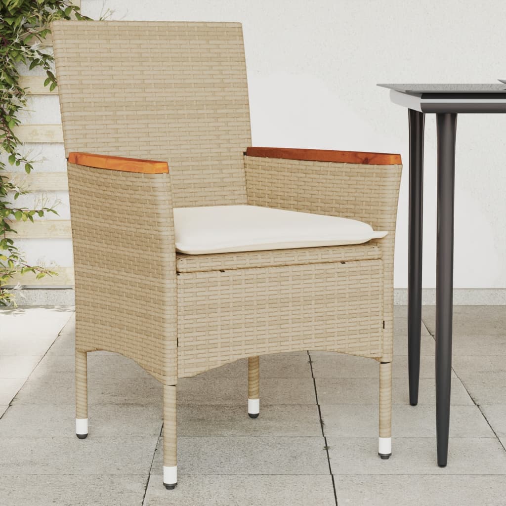 havestole med hynder 2 stk. polyrattan beige