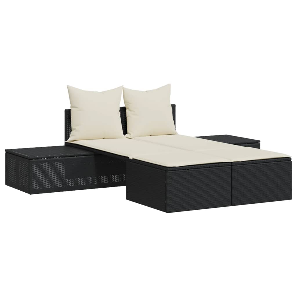 dobbelt loungesofa med hynder polyrattan sort