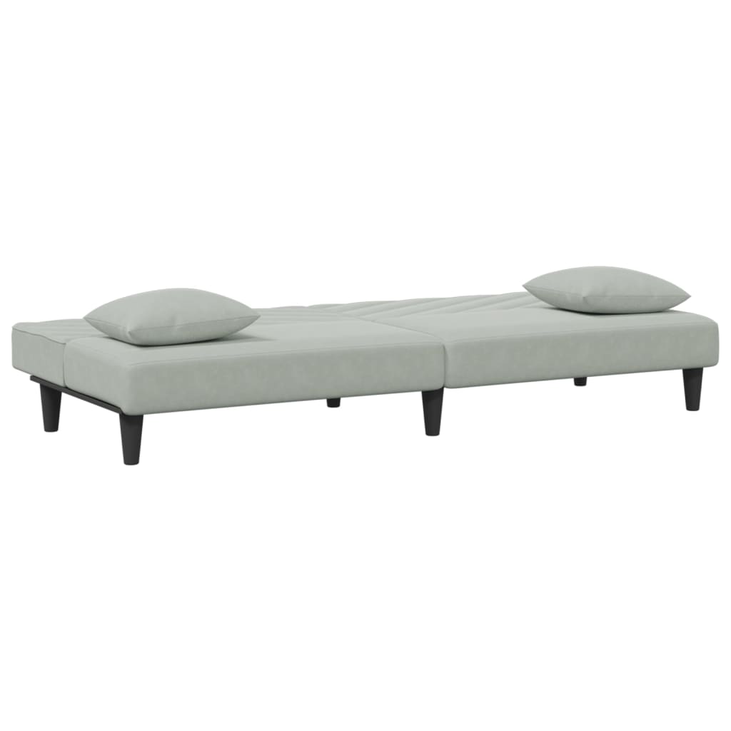 sofasæt 2 dele med puder velour lysegrå