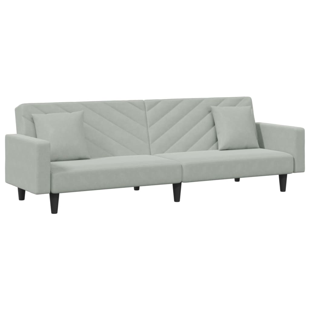 sofasæt 2 dele med puder velour lysegrå