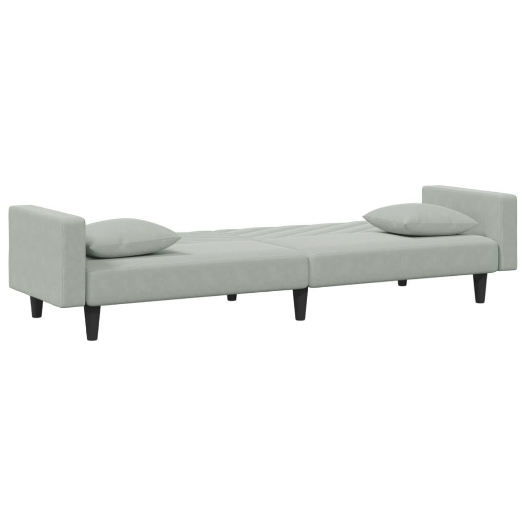 sofasæt 2 dele med puder velour lysegrå