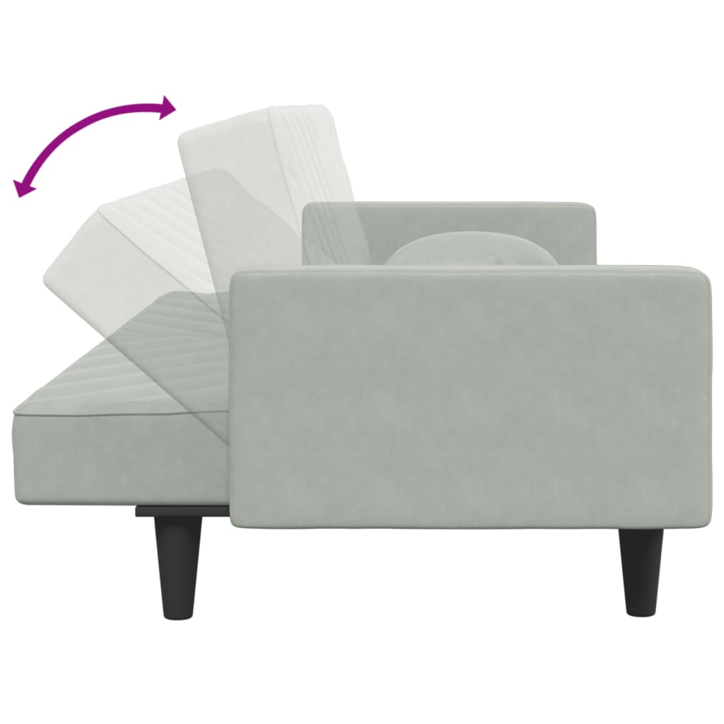 sofasæt 2 dele med puder velour lysegrå
