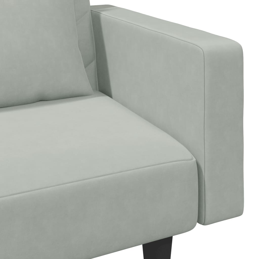 sofasæt 2 dele med puder velour lysegrå