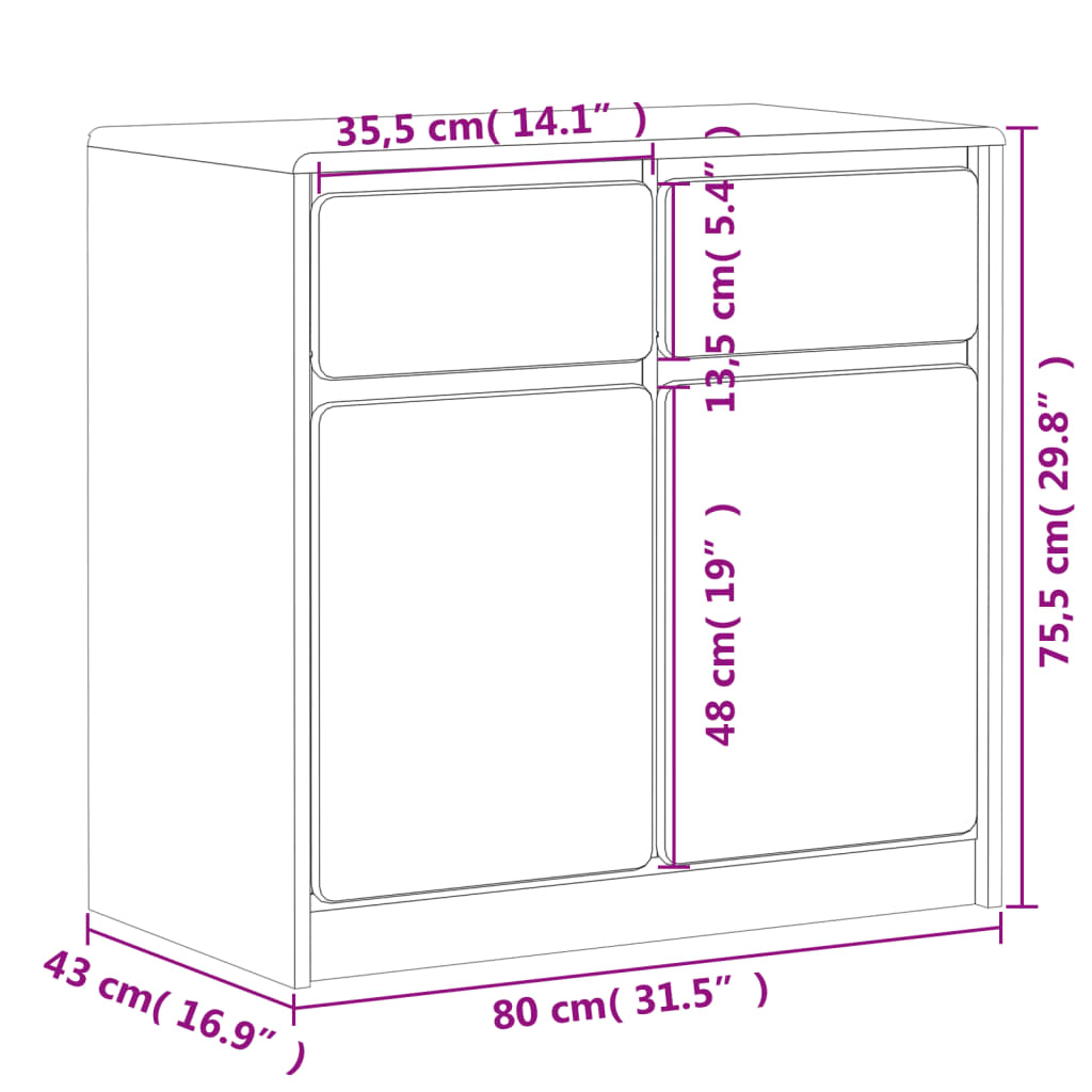 skænk SAUDA 80x43x75,5 cm massivt fyrretræ egetræsfarvet
