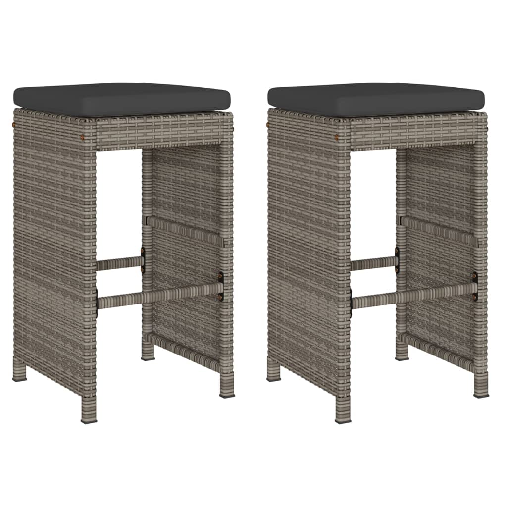 barstole til haven med hynder 2 stk. polyrattan grå