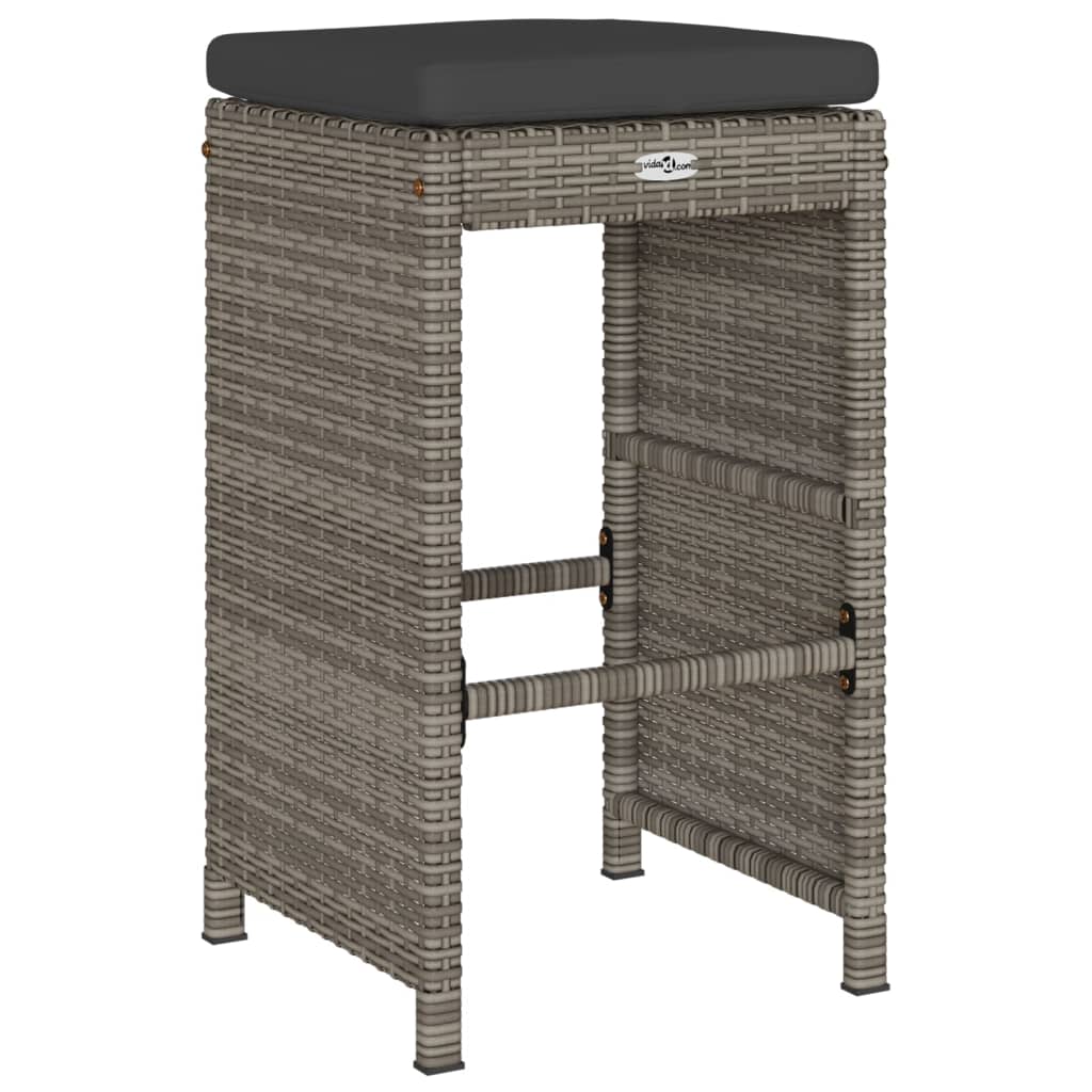 barstole til haven med hynder 2 stk. polyrattan grå