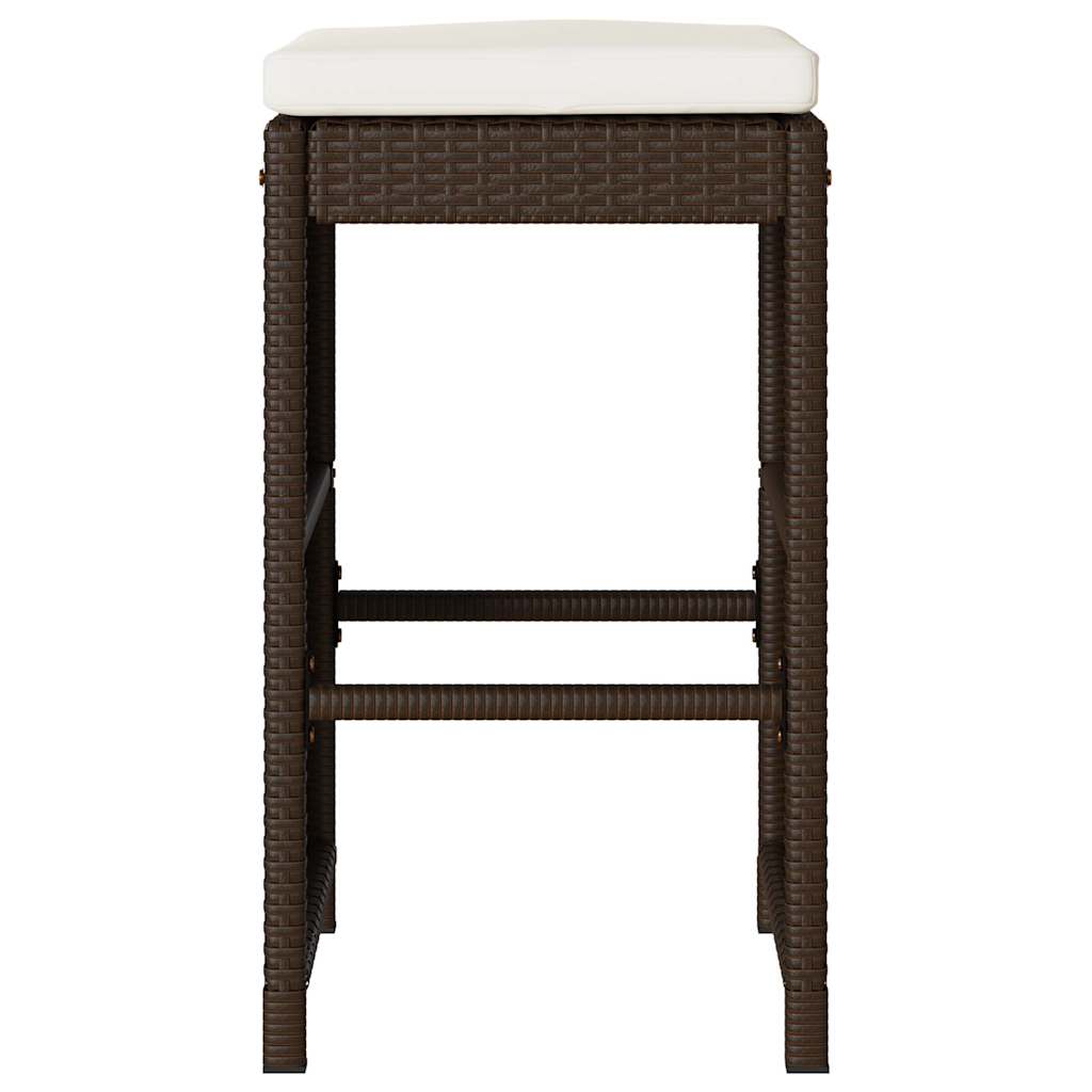 barstole til haven med hynder 4 stk. polyrattan brun