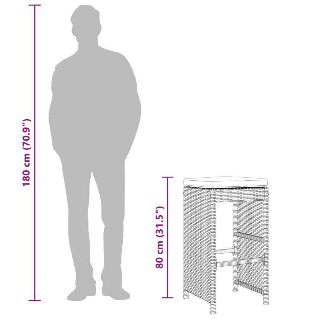 barstole til haven med hynder 4 stk. polyrattan grå