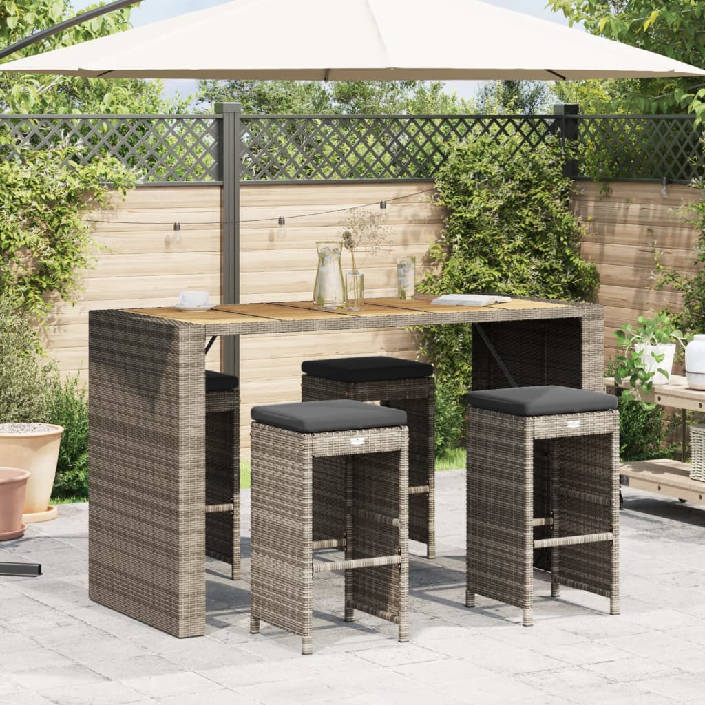 barstole til haven med hynder 4 stk. polyrattan grå