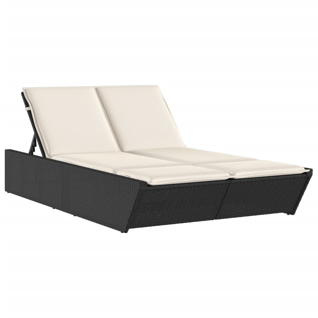 dobbelt loungesofa med hynder polyrattan sort