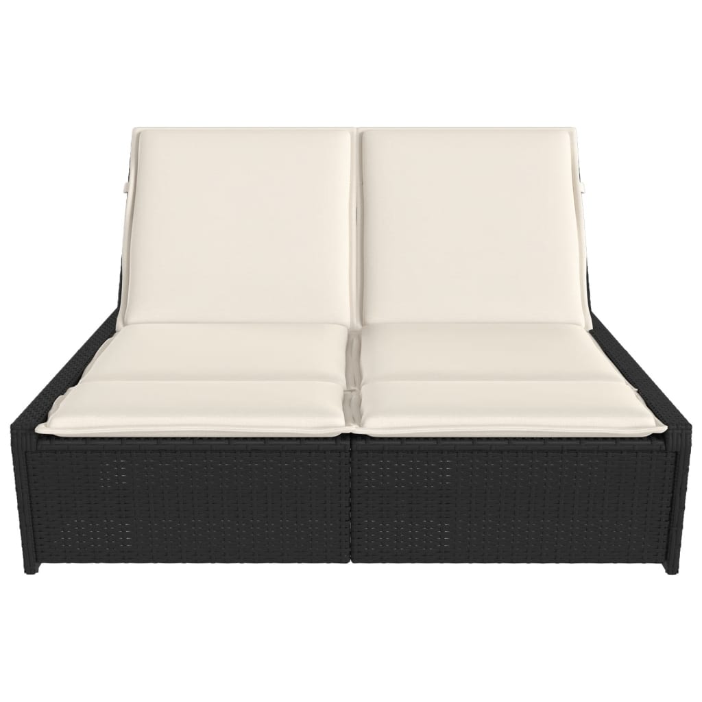 dobbelt loungesofa med hynder polyrattan sort