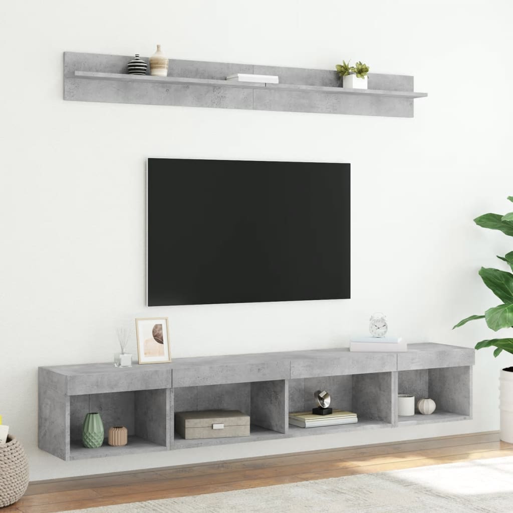 tv-møbel til væg 5 dele med LED-lys konstrueret træ betongrå