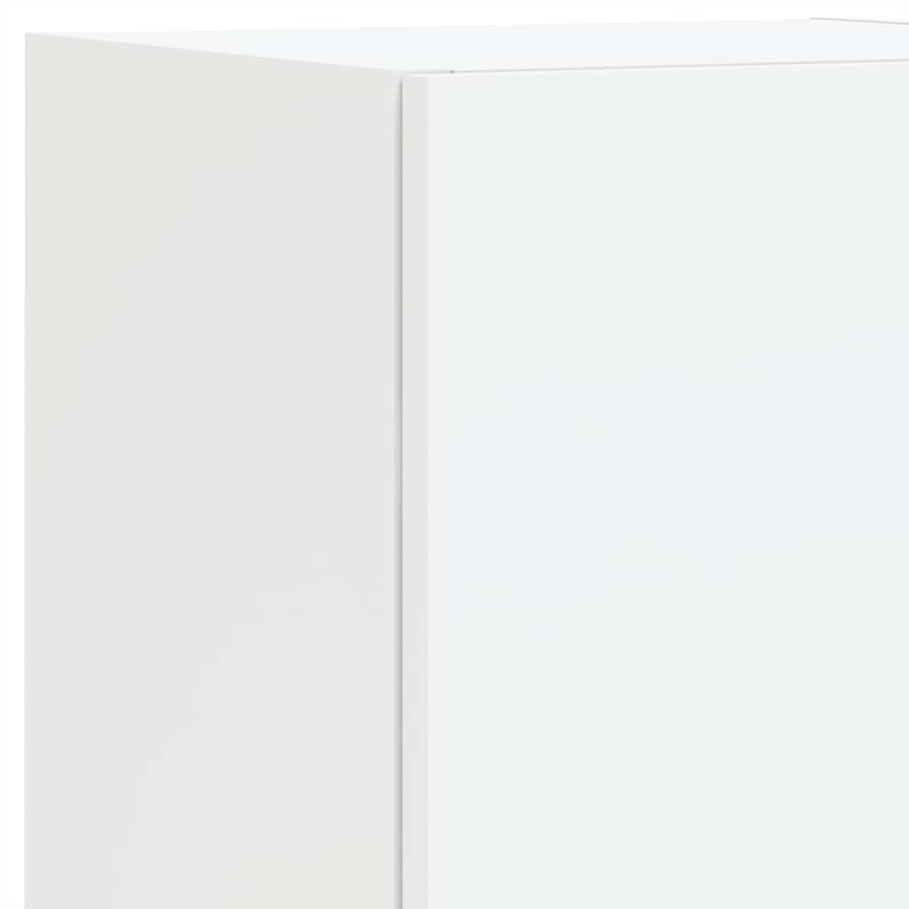 tv-møbel til væg 4 dele med LED-lys konstrueret træ hvid