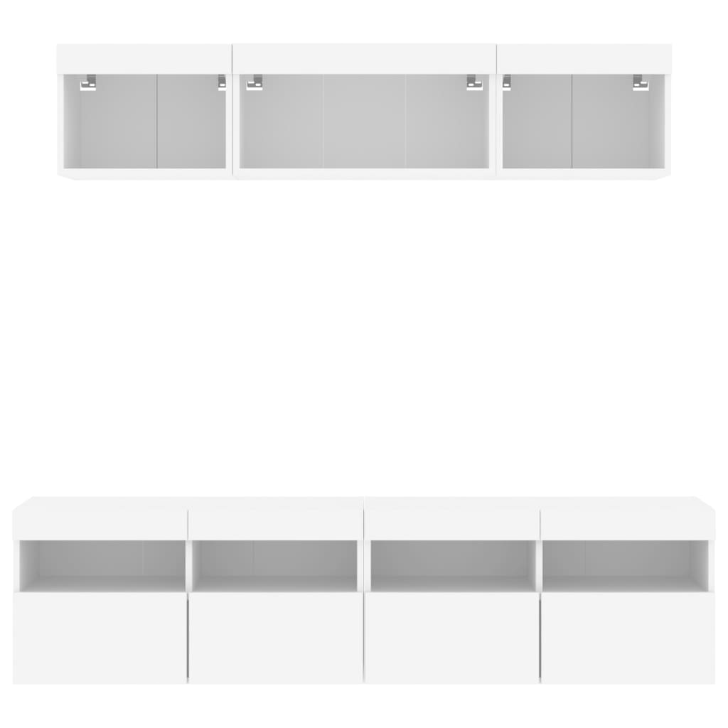 tv-møbel til væg 5 dele med LED-lys konstrueret træ hvid