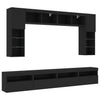 væghængt tv-møbel 8 dele med LED-lys sort