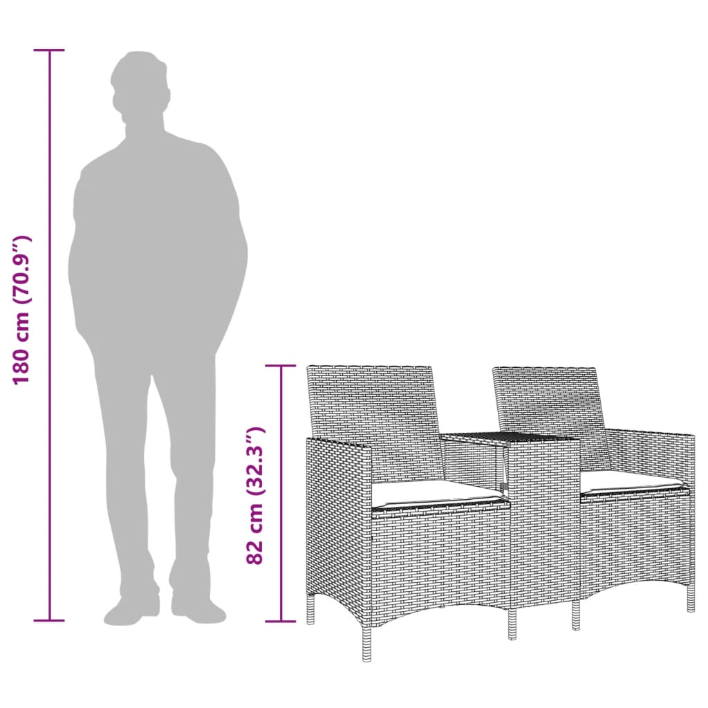 2-personers havesofa med bord og hynder polyrattan brun