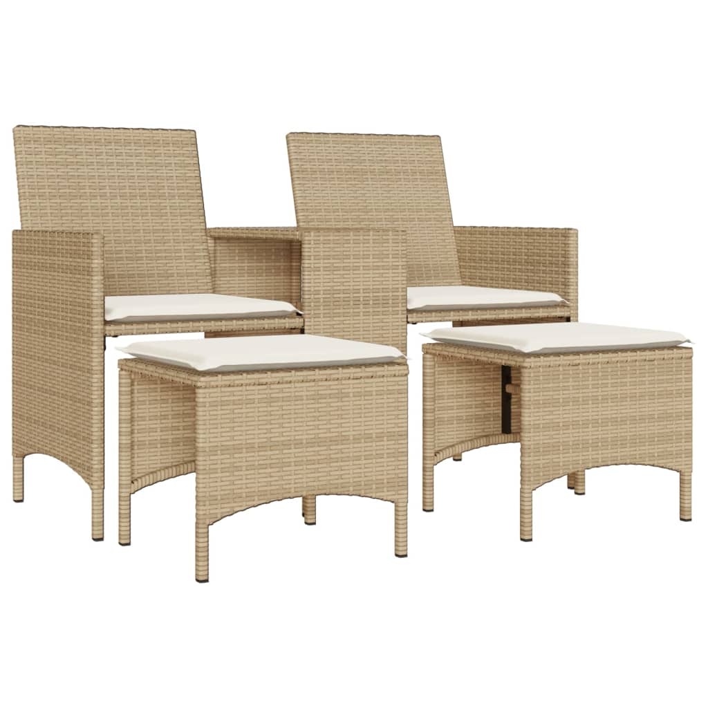 2-personers havesofa med bord og skamler polyrattan beige
