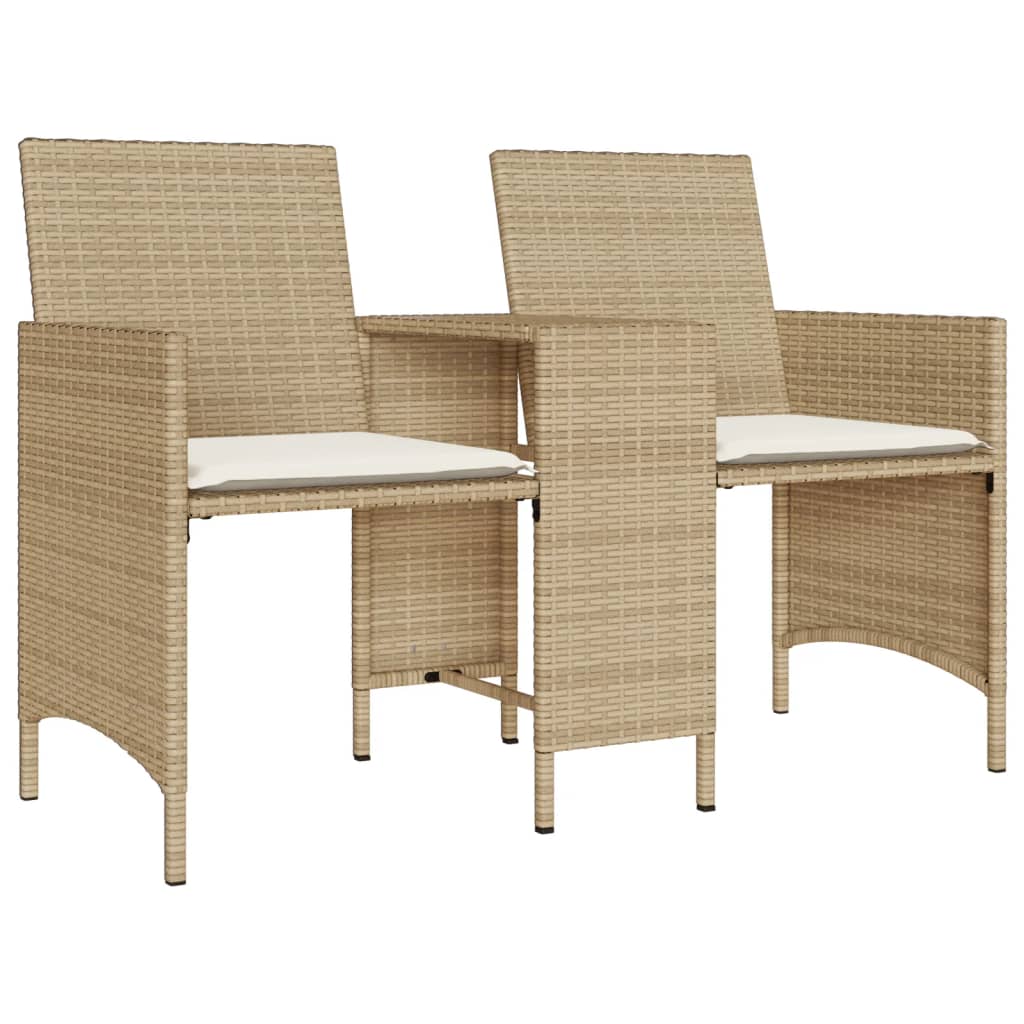 2-personers havesofa med bord og skamler polyrattan beige