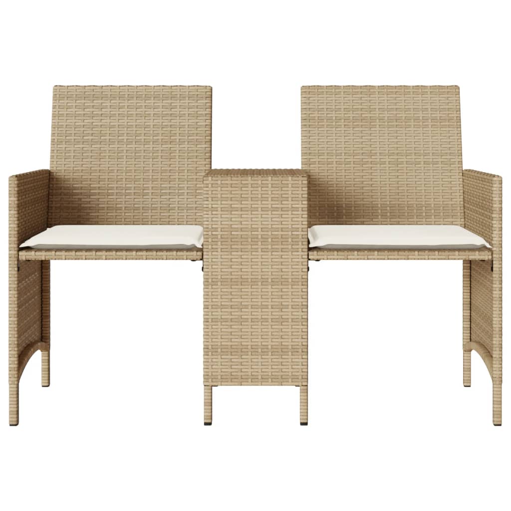 2-personers havesofa med bord og skamler polyrattan beige