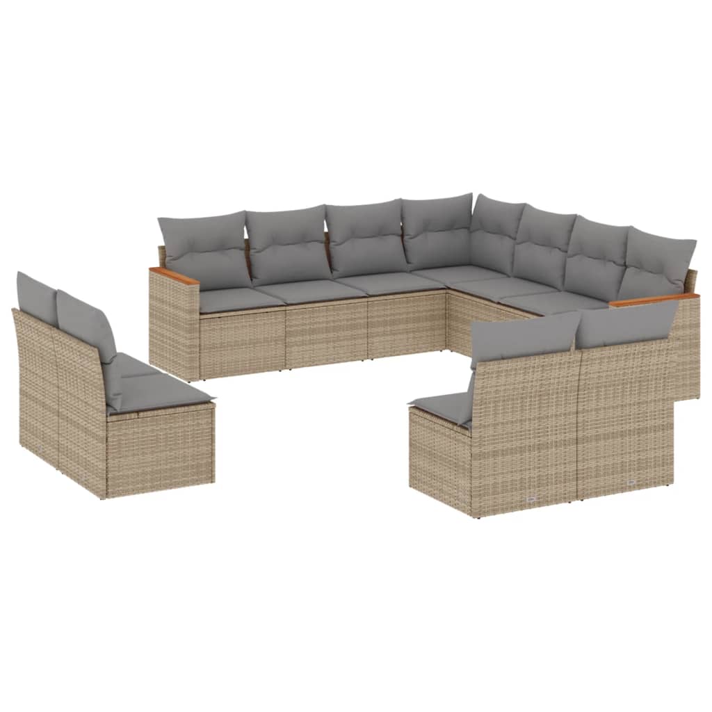 havesofasæt 11 dele med hynder polyrattan beige