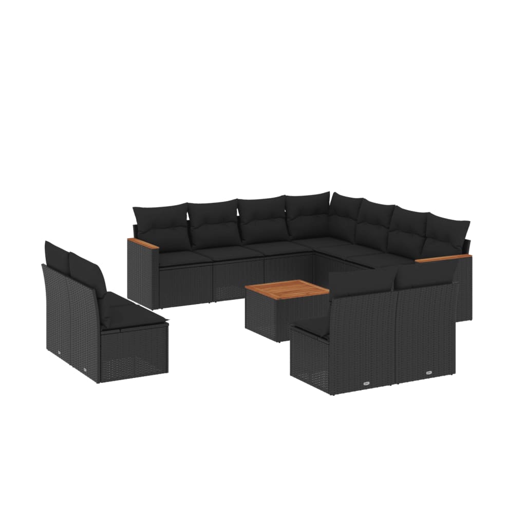 sofasæt til haven 12 dele med hynder polyrattan sort