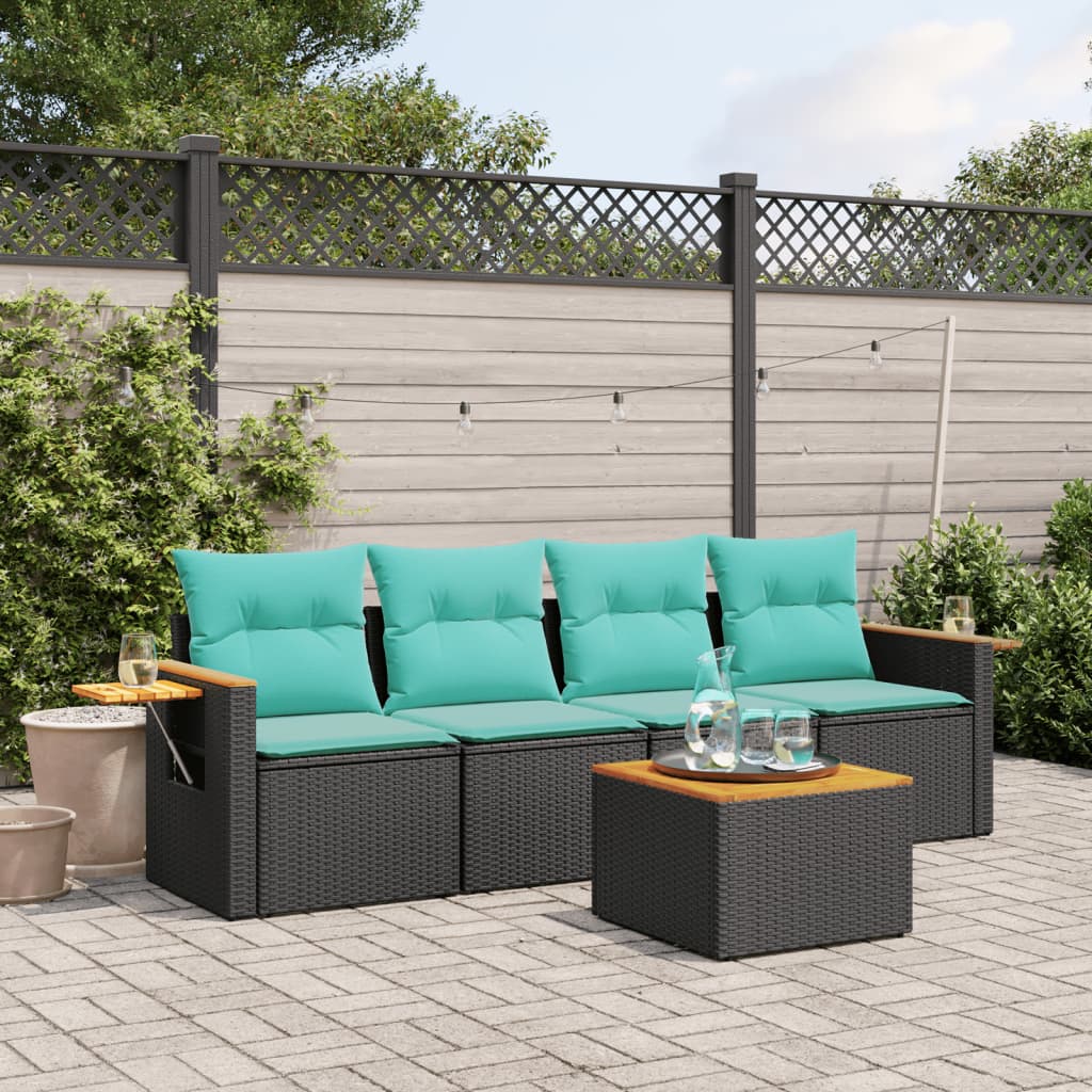 sofasæt til haven 5 dele med hynder polyrattan sort