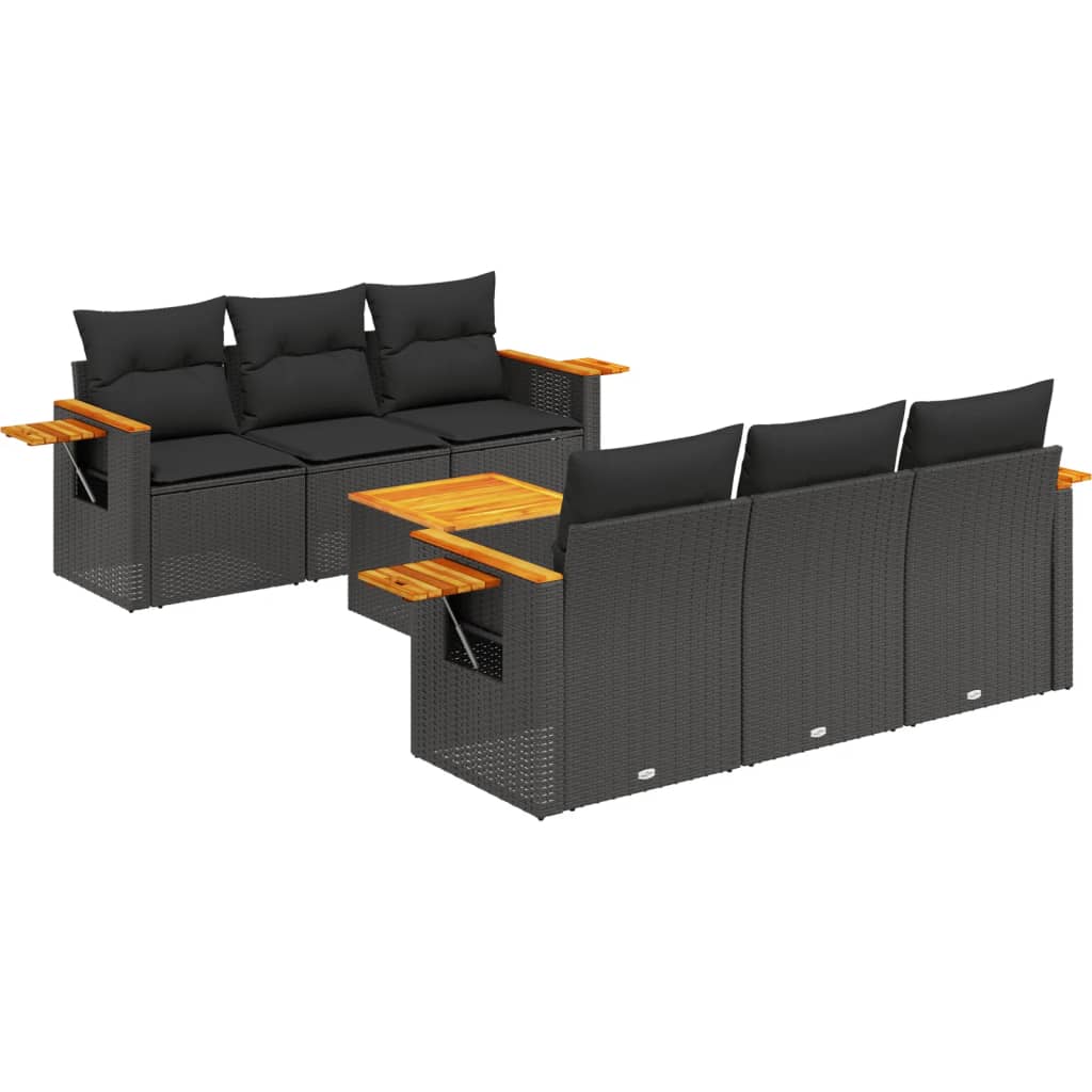 sofasæt til haven 7 dele med hynder polyrattan sort