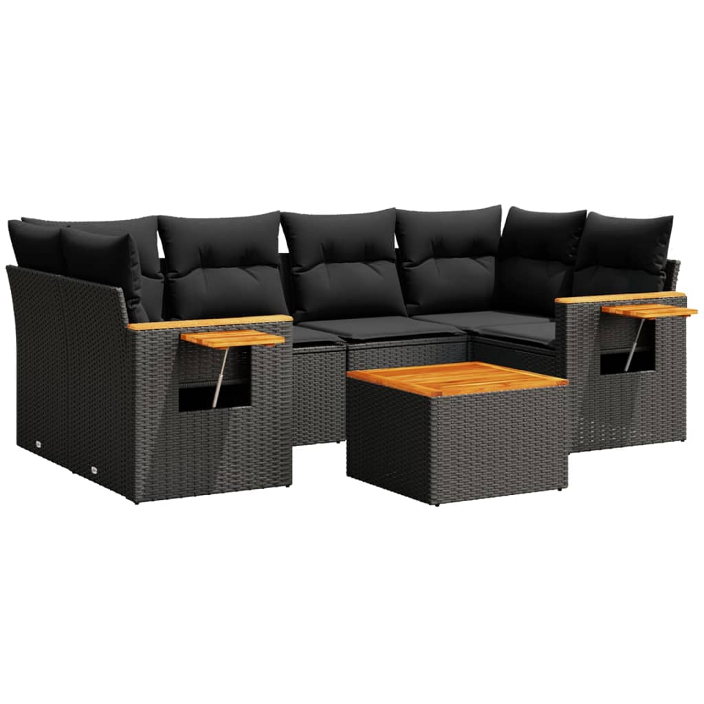 sofasæt til haven 7 dele med hynder polyrattan sort
