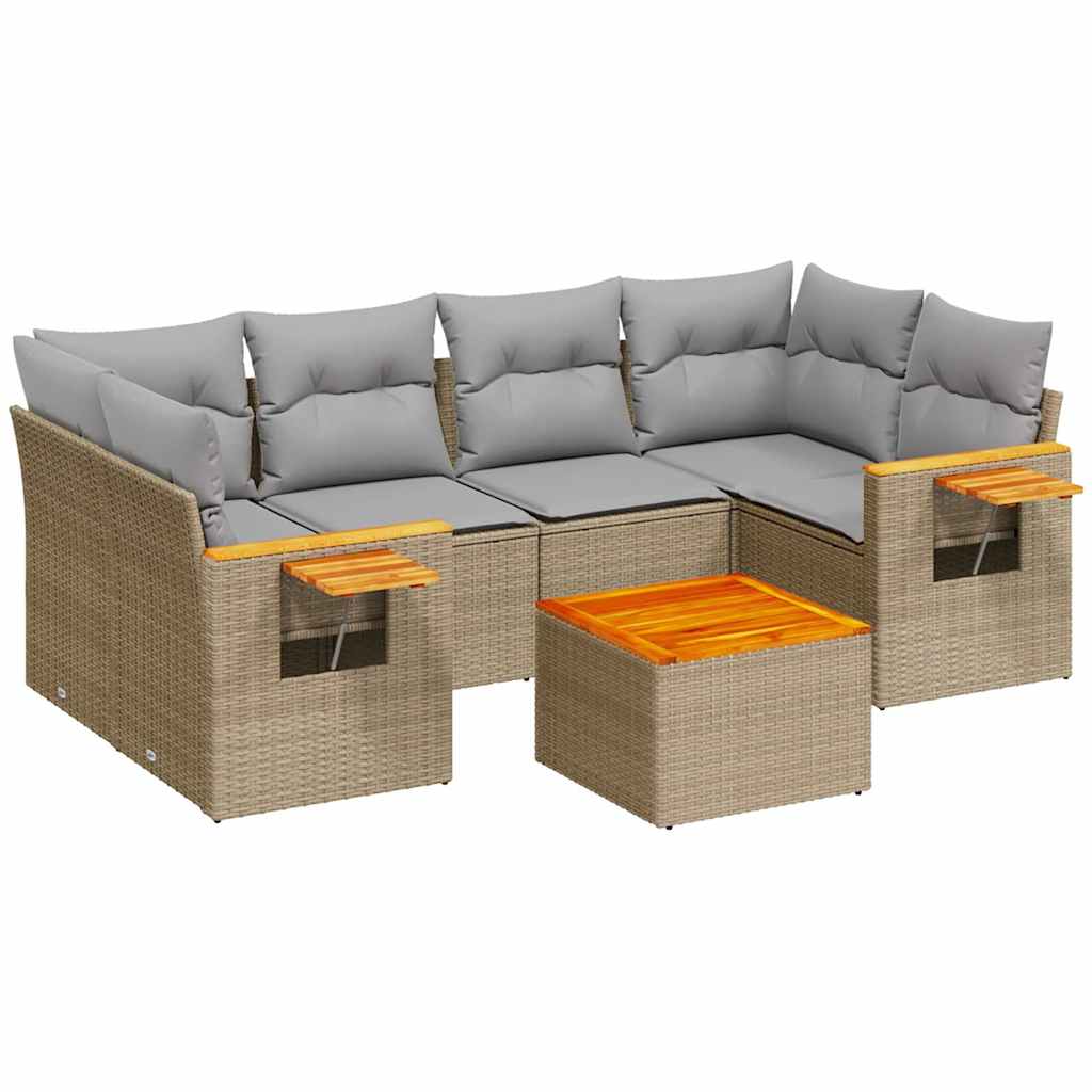 sofasæt til haven 7 dele med hynder polyrattan beige