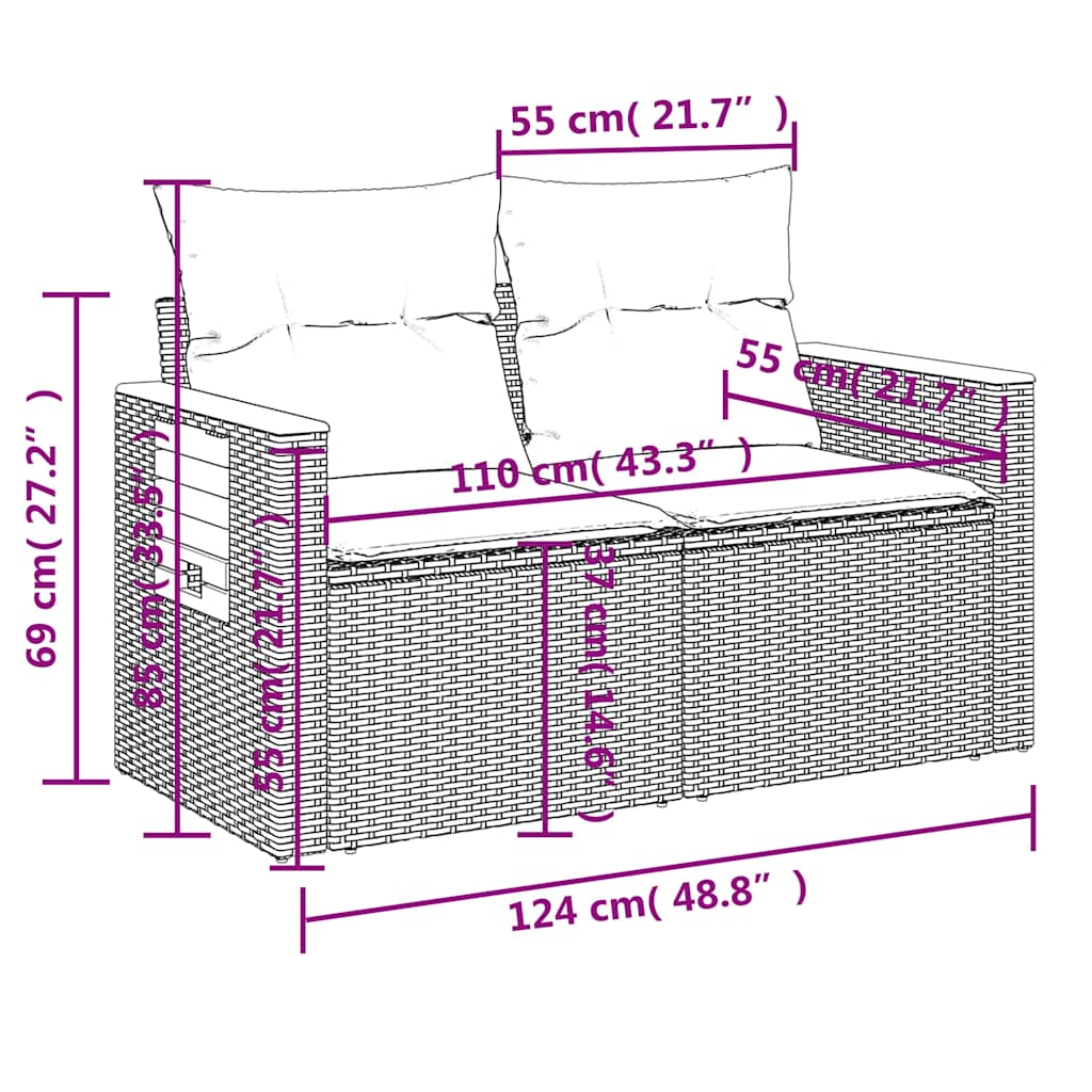 sofasæt til haven 7 dele med hynder polyrattan beige