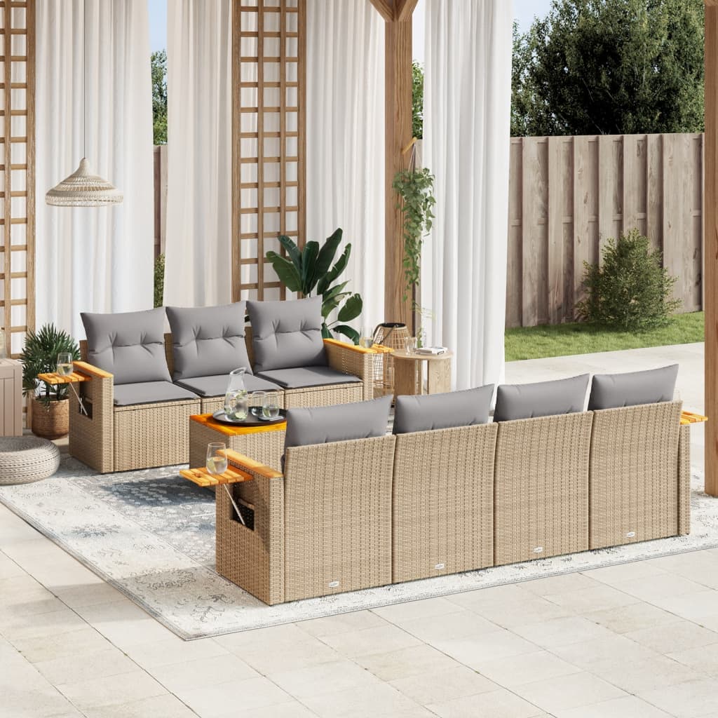sofasæt til haven 8 dele med hynder polyrattan beige