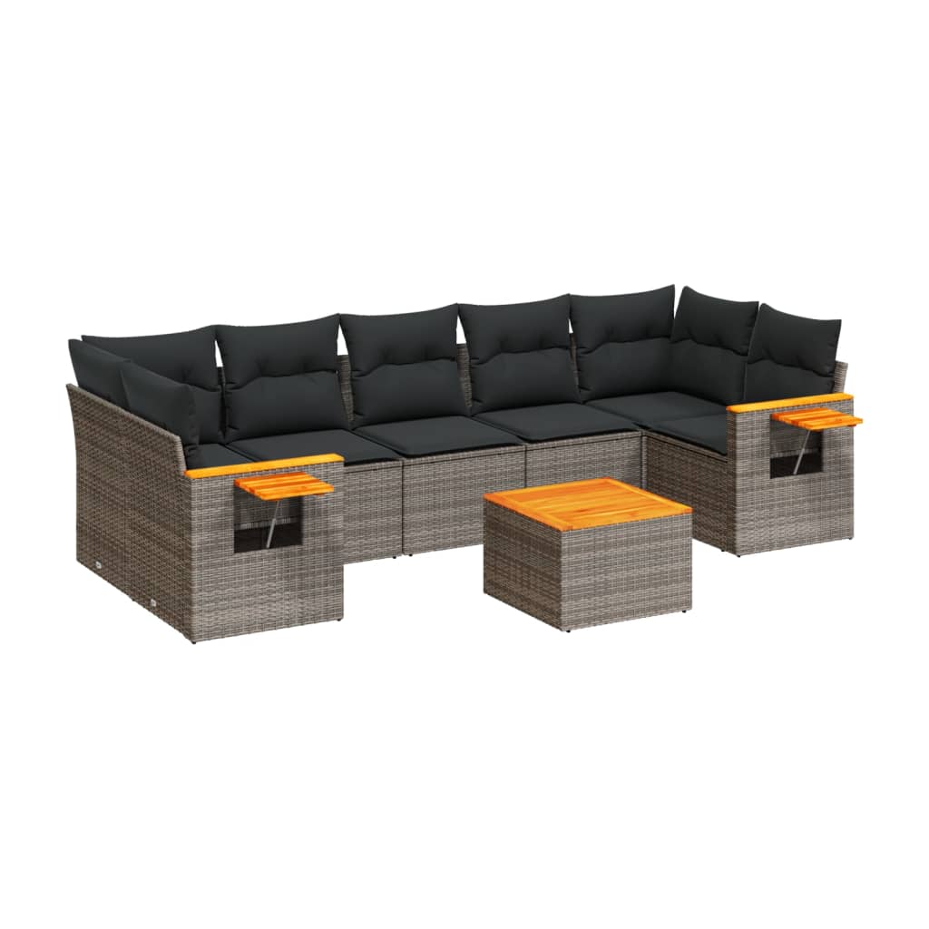 sofasæt til haven 8 dele med hynder polyrattan grå