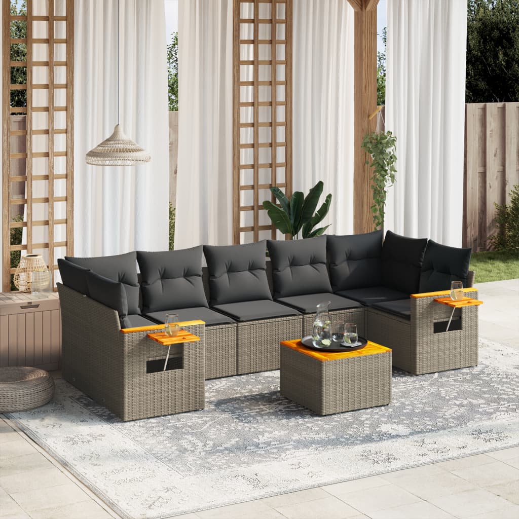 sofasæt til haven 8 dele med hynder polyrattan grå
