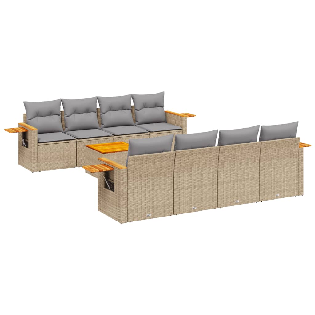 sofasæt til haven 9 dele med hynder polyrattan beige