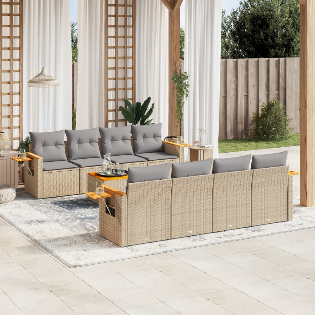 sofasæt til haven 9 dele med hynder polyrattan beige