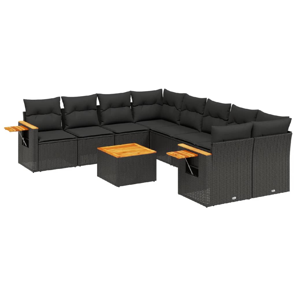 sofasæt til haven 9 dele med hynder polyrattan sort