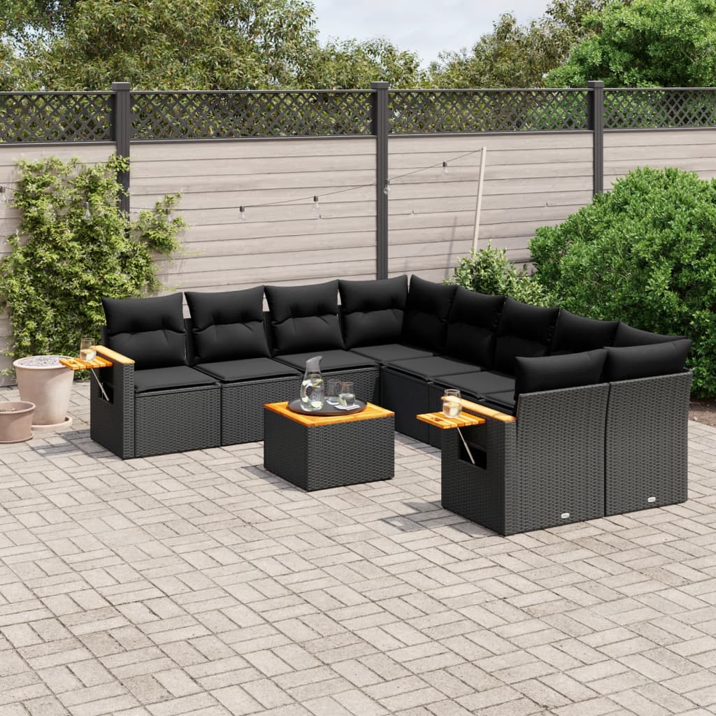 sofasæt til haven 9 dele med hynder polyrattan sort