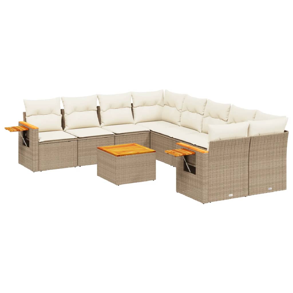 sofasæt til haven 9 dele med hynder polyrattan beige