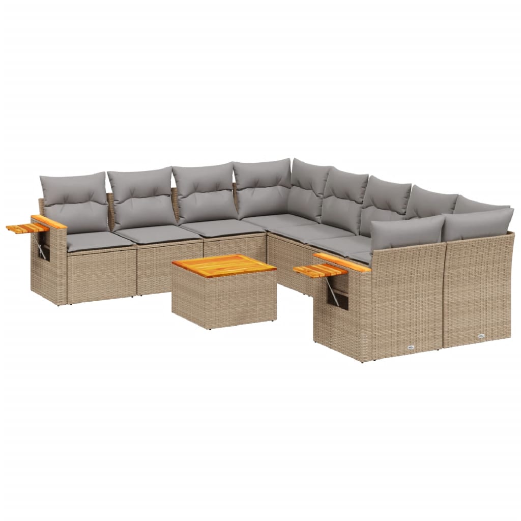 sofasæt til haven 9 dele med hynder polyrattan beige
