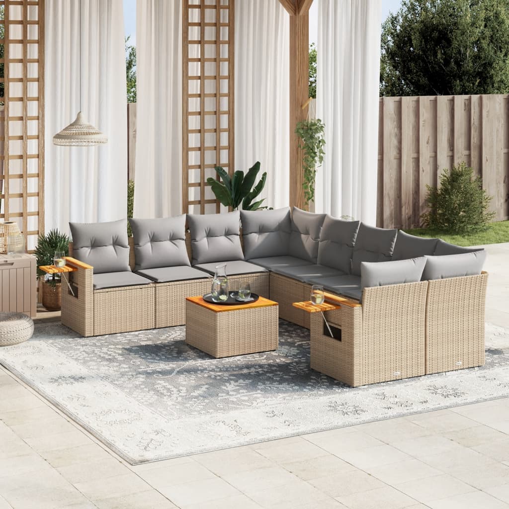 sofasæt til haven 9 dele med hynder polyrattan beige