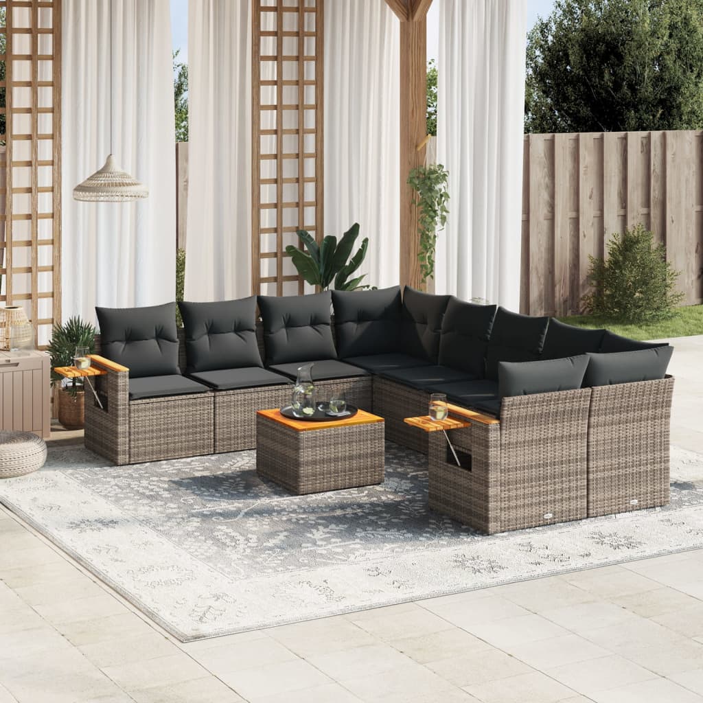 sofasæt til haven 9 dele med hynder polyrattan grå
