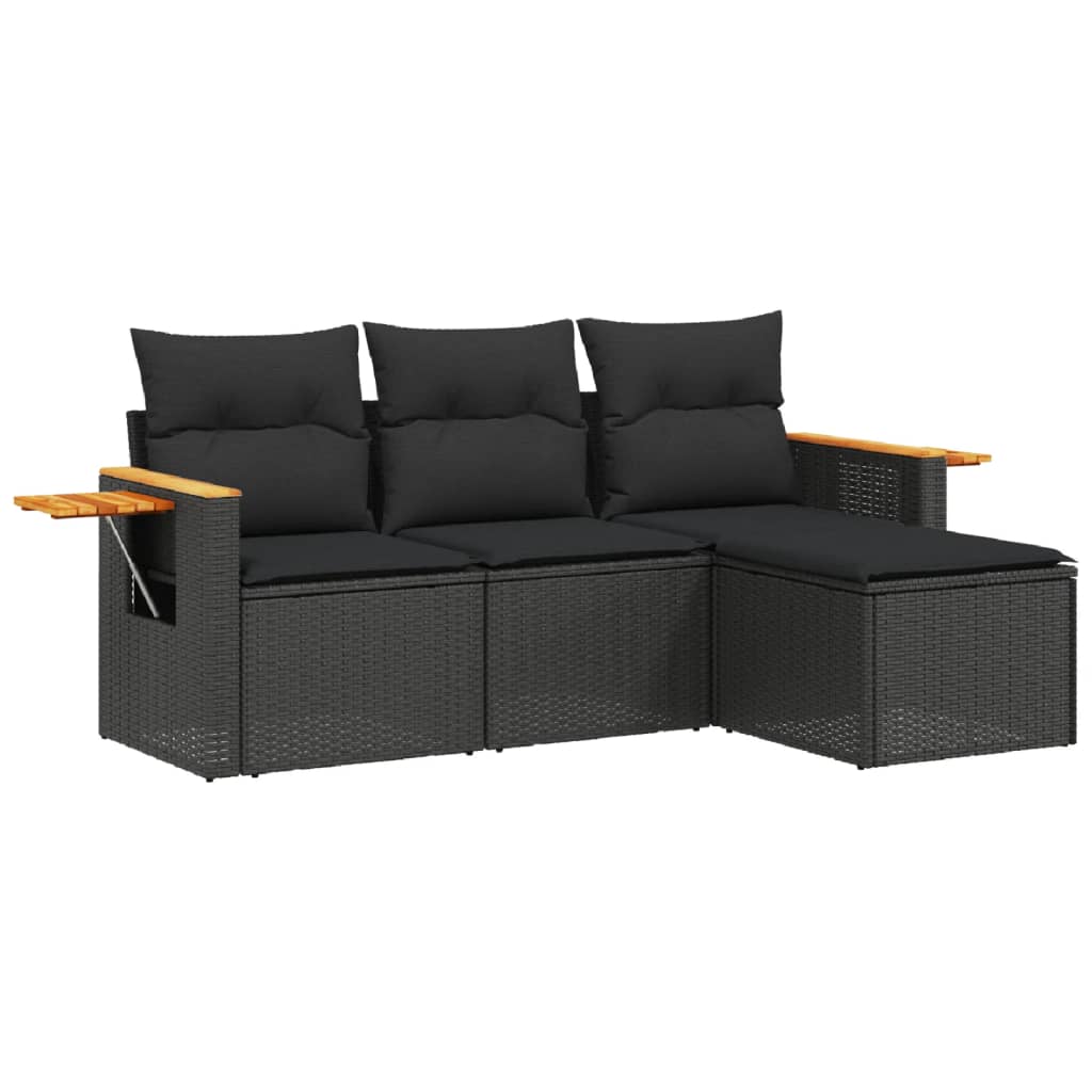 sofasæt til haven 4 dele med hynder polyrattan sort